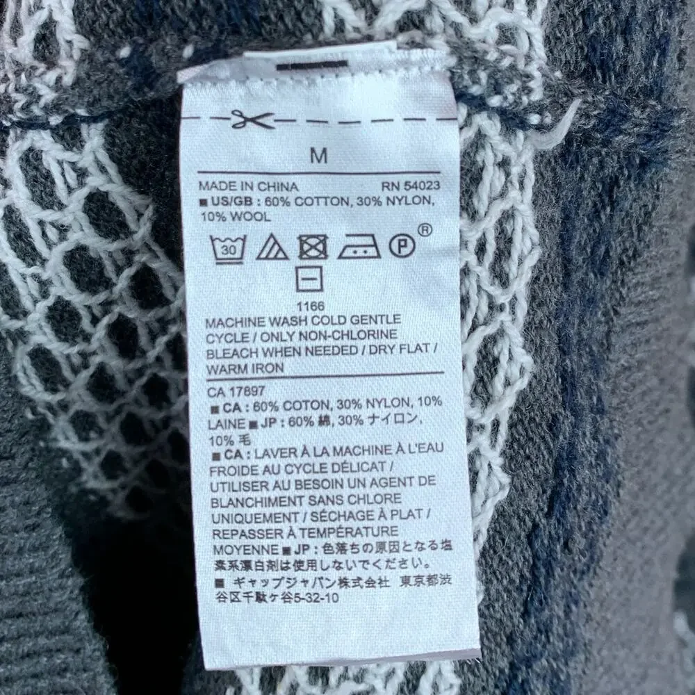 Banana Republic Mens Sweater Gray Blue Crewneck Fair Isle Wool Blend Pullover M